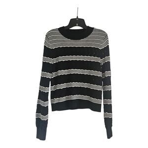 Club Monaco Womens Small Sweater Black White Striped Open Knit Short